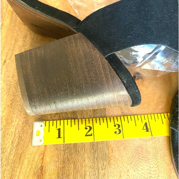 Lucky Brand Odonnah black suede laser cut out ankle strap block heels Size 7 - Picture 9 of 10